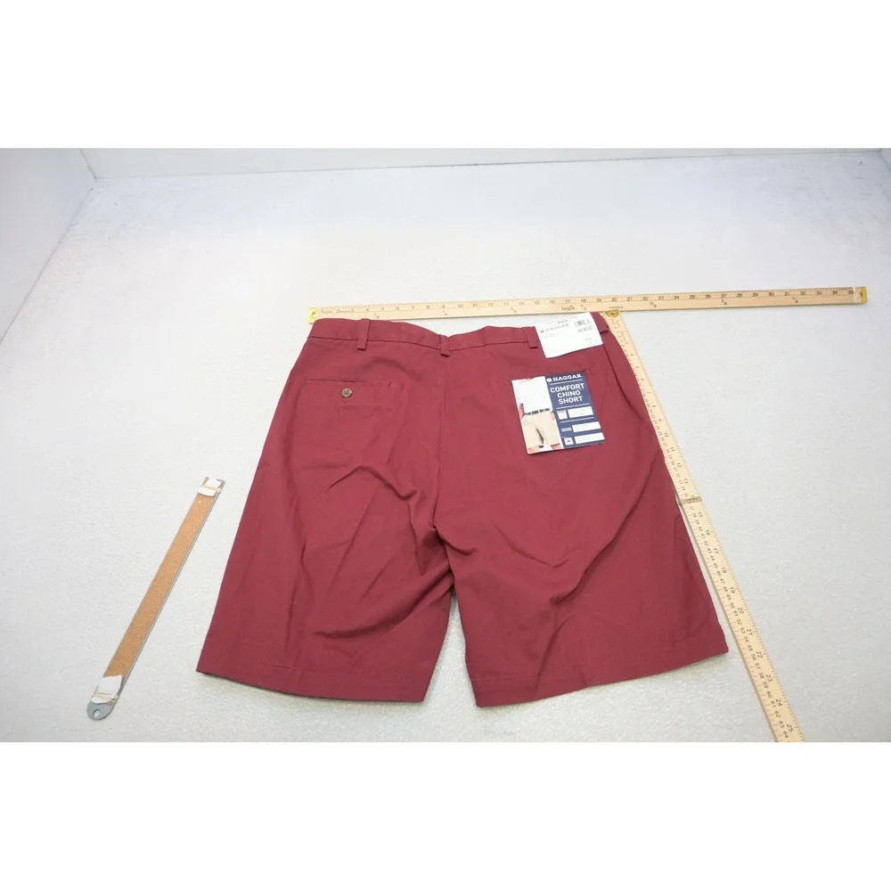Haggar Comfort Chino Shorts Mens 38 Burgundy Expandable Waist Flat Front New